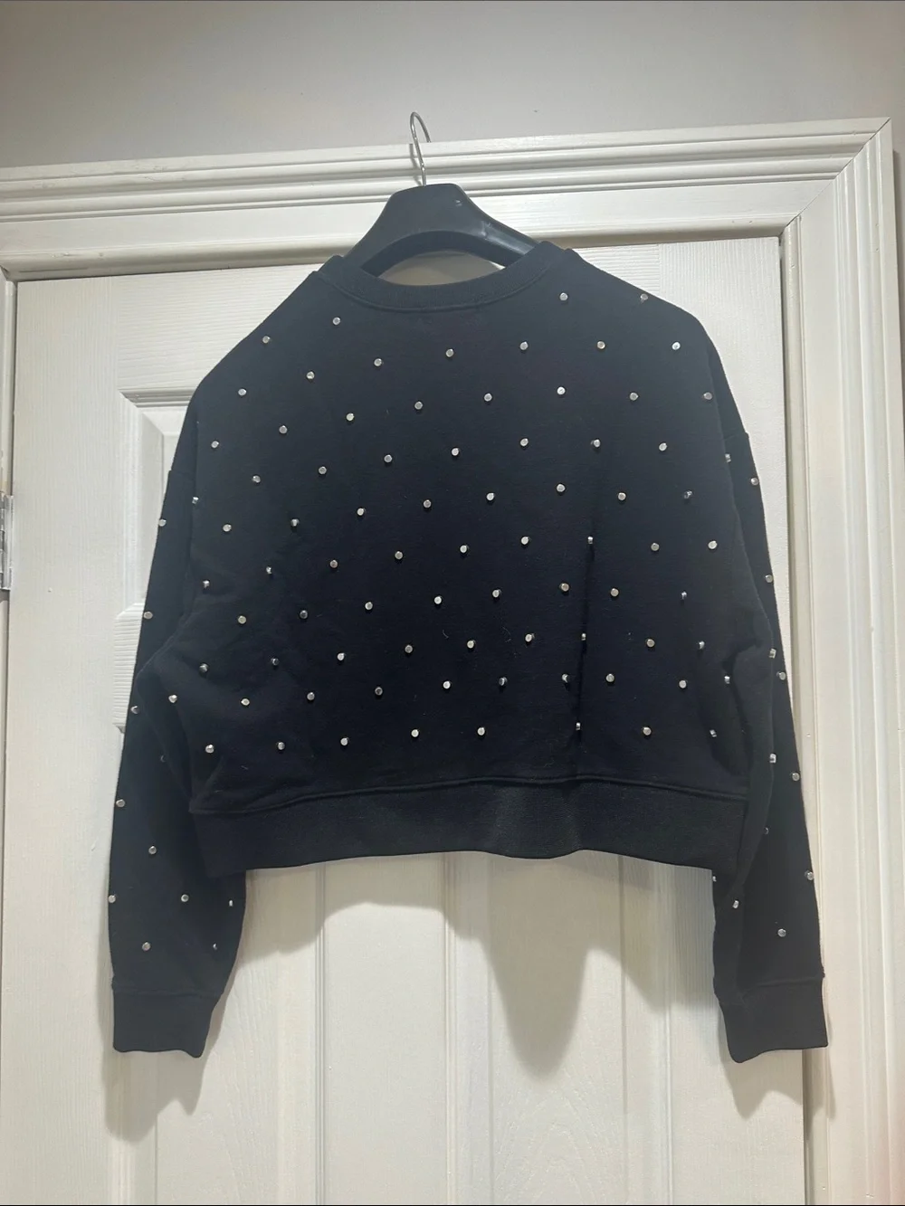 Cropped Black Sweatshirt with Stud Embellishments